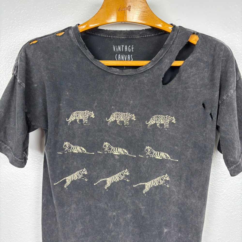 Vintage Canvas Distressed Tiger Graphic Tee Small Acid Wash Grunge‎ Goth - Picture 2 of 11